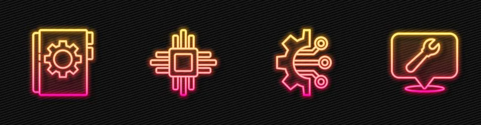 Set line Algorithm, User manual, Processor with microcircuits CPU and Location Stock Illustration