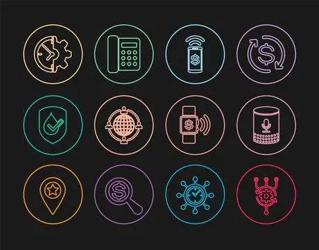 Set line Algorithm, Voice assistant, Contactless payment, Outsourcing conce.. Stock Illustration