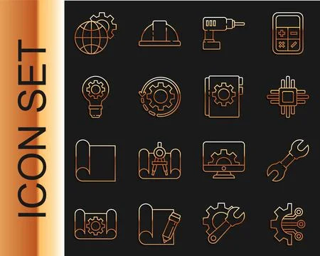 Set line Algorithm, Wrench spanner, Processor with microcircuits CPU, Electri イラスト素材