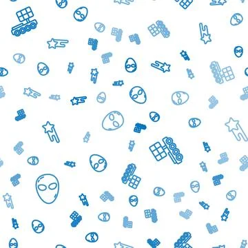 Set line Alien, Mars rover and Falling star on seamless pattern. Vector 스톡 일러스트