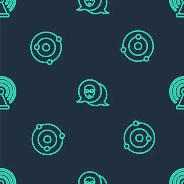 Set line Alien, Solar system and Radar on seamless pattern. Vector Illustrazione stock