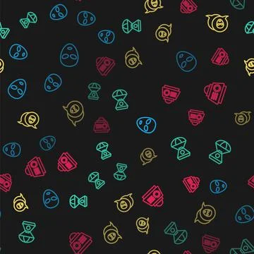 Set line Alien, Space capsule, and on seamless pattern. Vector 스톡 일러스트