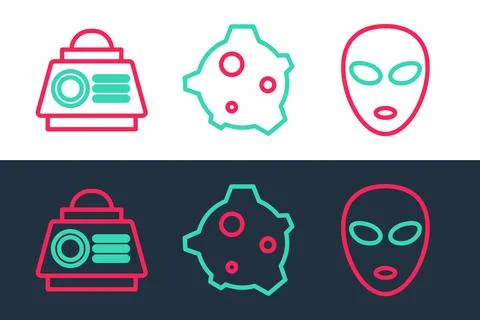 Set line Alien, Space capsule and Asteroid icon. Vector Stock Illustration