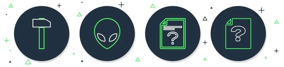 Set line Alien, Unknown document, Hammer and icon. Vector 스톡 일러스트