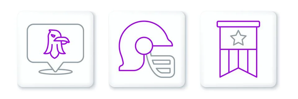 Set line American flag, Eagle and football helmet icon. Vector 스톡 일러스트