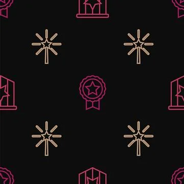 Set line American flag, Firework and Medal with star on seamless pattern. V.. Stock Illustration