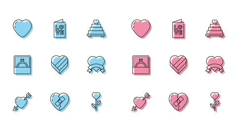Set line Amour with heart and arrow, Healed broken, Heart, shape in flower イラスト素材