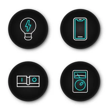 Set line Ampere meter, multimeter, Electric light switch, Mobile phone and .. Stock Illustration