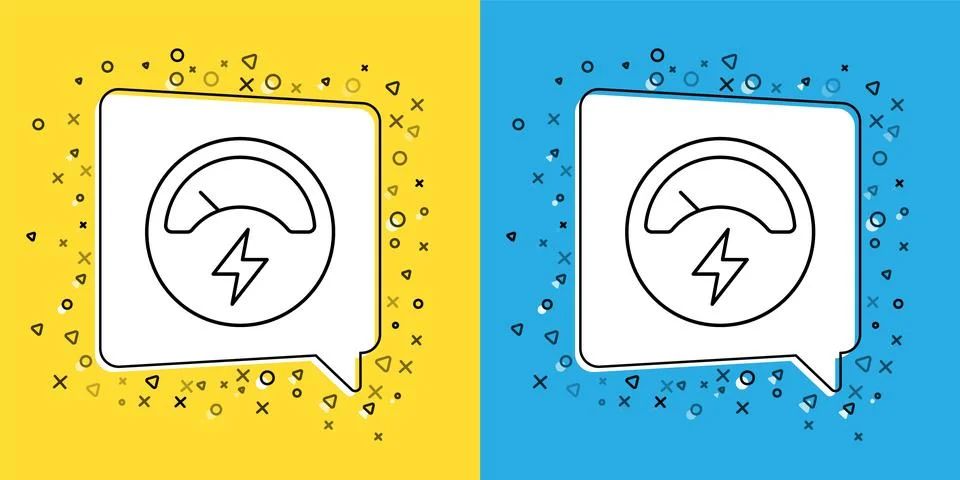 Set line Ampere meter, multimeter, voltmeter icon isolated on yellow and bl.. Stock Illustration