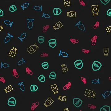 Set line Anal plug, Shield with 18 plus, Bottle pills for potency and Pills on Stock Illustration