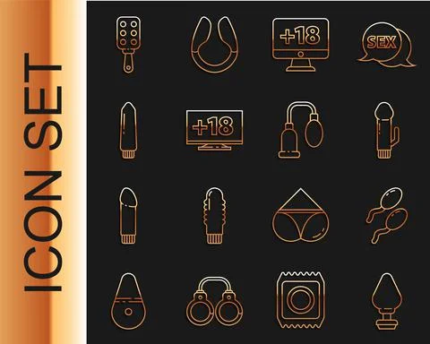 Set line Anal plug, Sperm, Dildo vibrator, Monitor with 18 plus content 스톡 일러스트