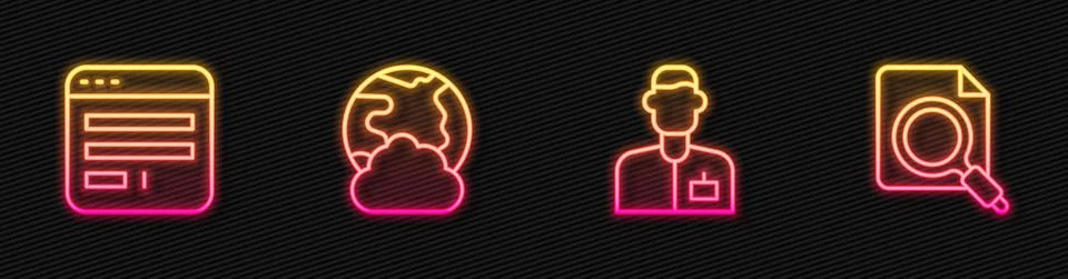 Set line Analyst engineer, Browser window, Social network and Search concept Stock Illustration