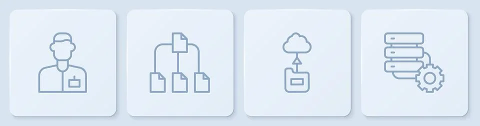 Set line Analyst engineer, Cloud technology data transfer, Folder tree and Stock Illustration