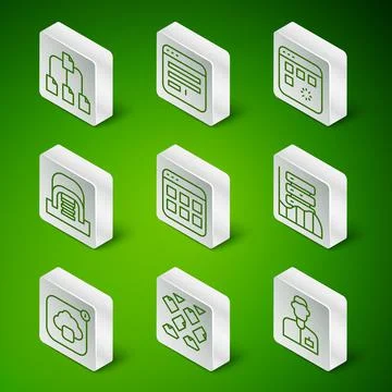 Set line Analyst engineer, Data stream, Folder tree, Browser files, Hangar with 스톡 일러스트