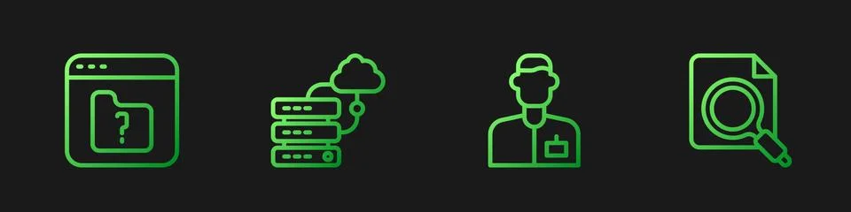 Set line Analyst engineer, File missing, Network cloud connection and Search  Stock Illustration