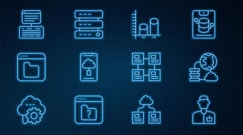Set line Analyst engineer, Network cloud connection, Data analysis, Cloud Stock Illustration