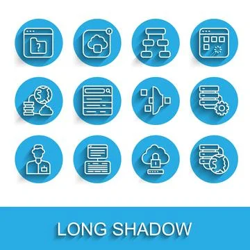 Set line Analyst engineer, Server, Data, Web Hosting, File missing, Cloud c.. Illustrazione stock