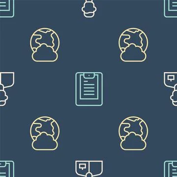 Set line Analyst engineer, Social network and Server, Data report on seamless Stock Illustration