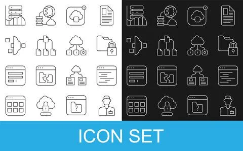 Set line Analyst engineer, Software, Folder and lock, Cloud technology data.. Stockillustratie