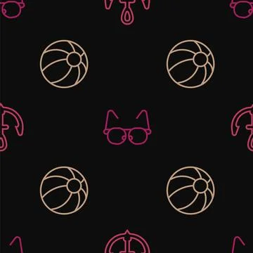 Set line Anchor, Beach ball and Glasses on seamless pattern. Vector 스톡 일러스트