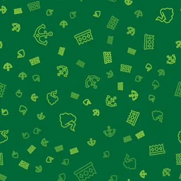 Set line Anchor, Cloud and lightning and King crown on seamless pattern. Vector Illustrazione stock