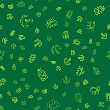 Set line Anchor, Pineapple and Air conditioner on seamless pattern. Vector Illustrazione stock