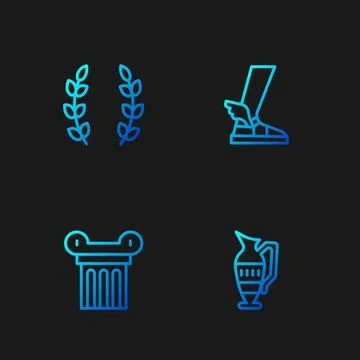 Set line Ancient amphorae, column, Laurel wreath and Hermes sandal. Gradient Stock Illustration