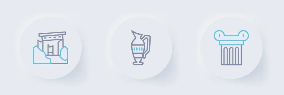Set line Ancient column, amphorae and ruins icon. Vector Stock Illustration