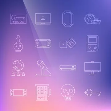 Set line Ancient key for game, Computer monitor, Portable video console, Poker Stock Illustration