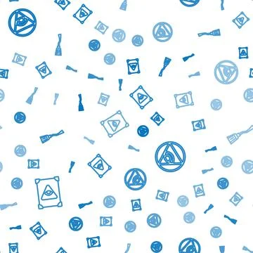 Set line Ancient magic book, Masons and Witches broom on seamless pattern Stock Illustration