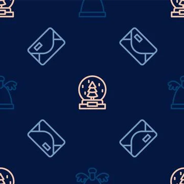 Set line Angel, Envelope and Christmas snow globe on seamless pattern. Vector 스톡 일러스트