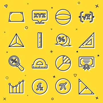 Set line Angle bisector of a triangle, Certificate template, Triangular ruler Illustrazione stock