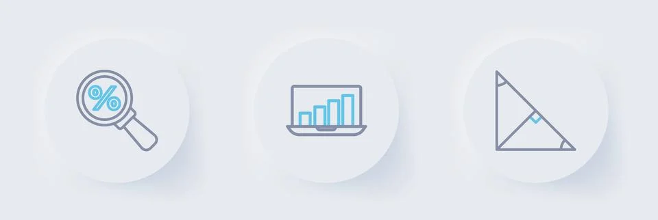 Set line Angle bisector of a triangle, Laptop with graph chart and Magnifyi.. Stock Illustration