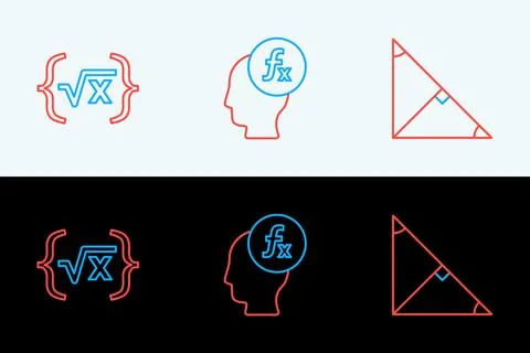 Set line Angle bisector of a triangle, Square root x glyph and Function mat.. Stock Illustration
