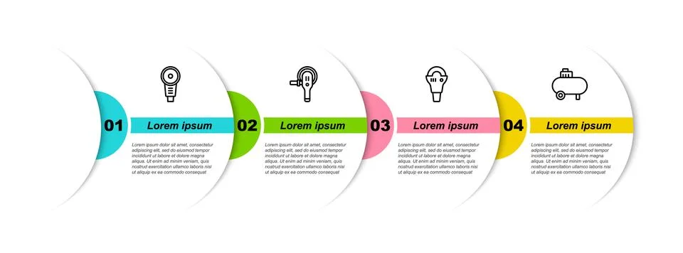 Set line Angle grinder, ,  and Air compressor. Business infographic templat.. Ilustración de archivo