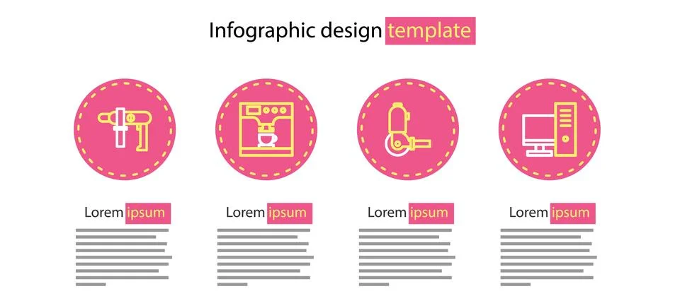 Set line Angle grinder, Computer monitor, Coffee machine and cup and Electric Stock Illustration
