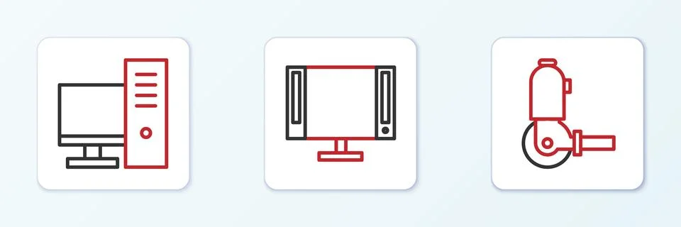 Set line Angle grinder, Computer monitor and Smart Tv icon. Vector Stock Illustration
