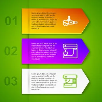 Set line Angle grinder, Electric mixer, Sewing machine and Refrigerator Stock Illustration