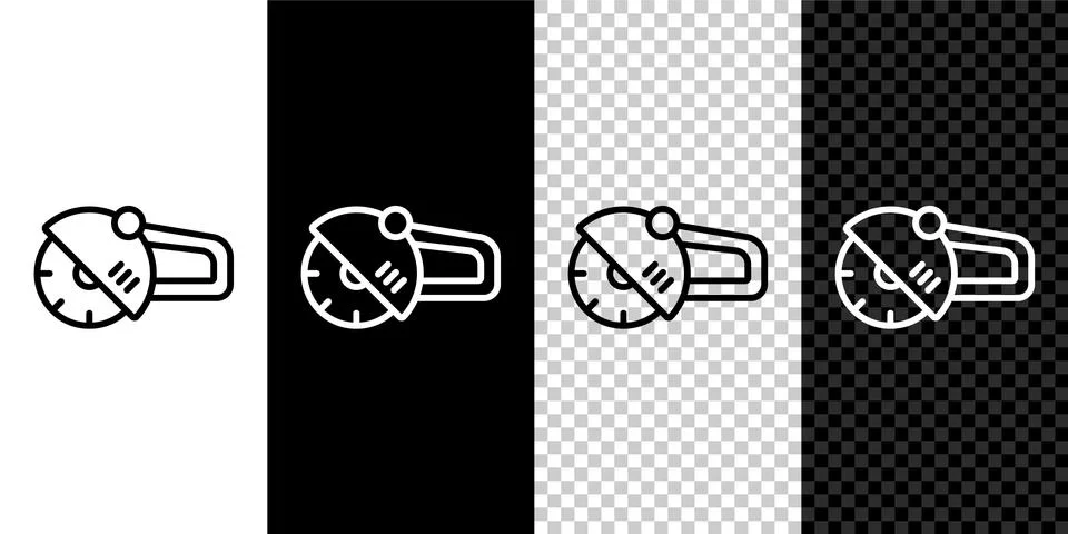 Set line Angle grinder icon isolated on black and white, transparent background Stock Illustration