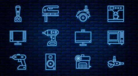 Set line Angle grinder, Microwave oven, Electric circular saw, cordless screw Ilustração Stock