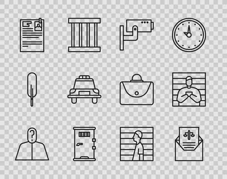 Set line Anonymous with question mark, Subpoena, Security camera, Prison ce.. イラスト素材