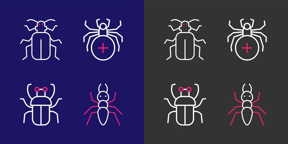 Set line Ant, Stink bug, Spider and Chafer beetle icon. Vector イラスト素材