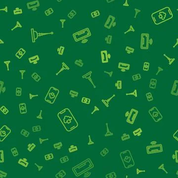 Set line Antenna, Cloud technology data and Computer keyboard on seamless Stock Illustration