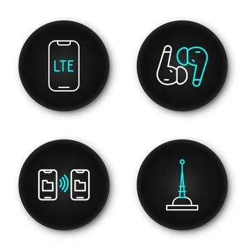 Set line Antenna, Data transfer and storage, Air headphones and LTE network.. 스톡 일러스트