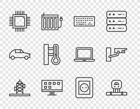 Set line Antenna, Smart sensor, Keyboard, Tv, Processor with microcircuits CPU 스톡 일러스트