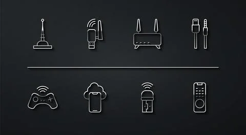 Set line Antenna, Wireless gamepad, USB cable cord, Usb wireless adapter, Cloud イラスト素材