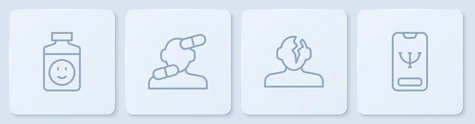 Set line Antidepressants, Solution problem in psychology, Sedative pills and Stock Illustration