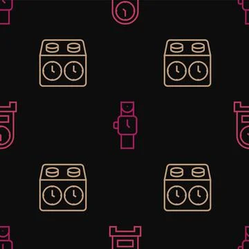 Set line Antique clock, Time chess and Wrist watch on seamless pattern. Vector Ilustración de archivo