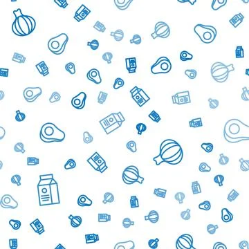 Set line aper package for milk, Onion and Avocado fruit on seamless pattern Stockillustratie