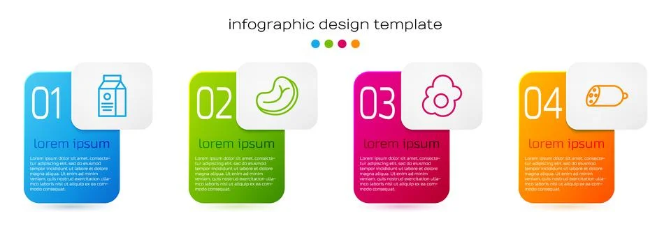 Set line aper package for milk, Steak meat, Scrambled egg and Salami sausag.. Illustrazione stock